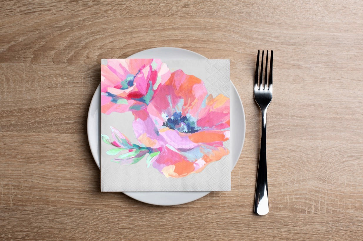 Neon Brushstroke Flowers Cocktail Napkin