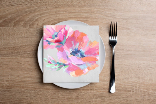 Neon Brushstroke Flowers Cocktail Napkin