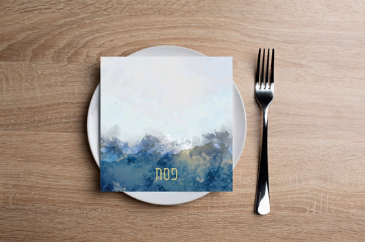 Blue Watercolor Pesach Cocktail Napkin