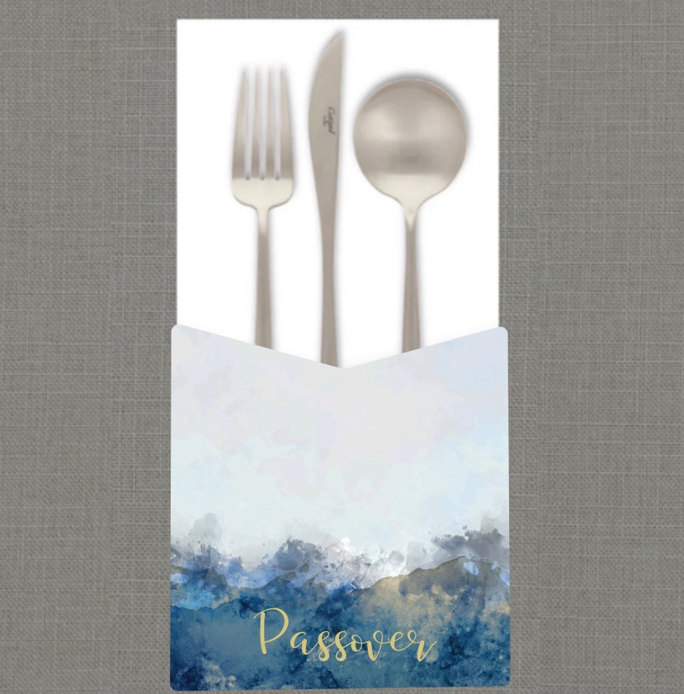 Blue Watercolor Passover Cutlery Pouch