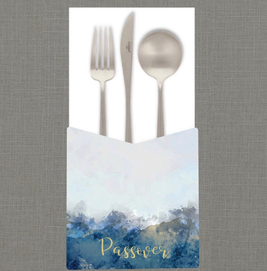 Blue Watercolor Passover Cutlery Pouch