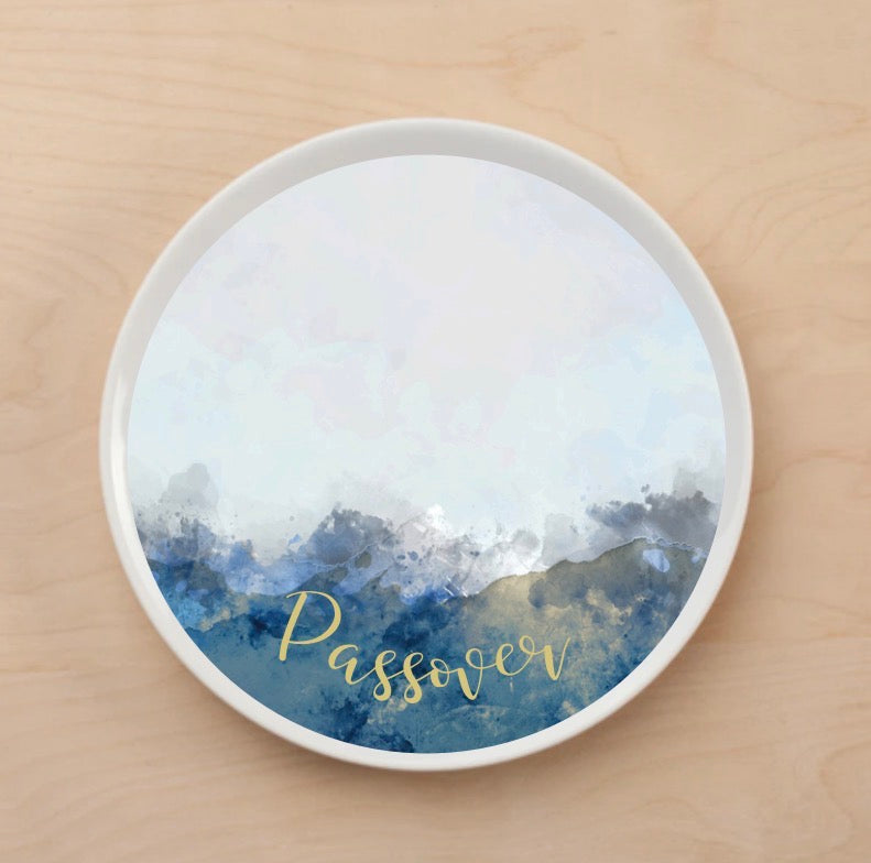 Blue Watercolor Passover Plate Accent