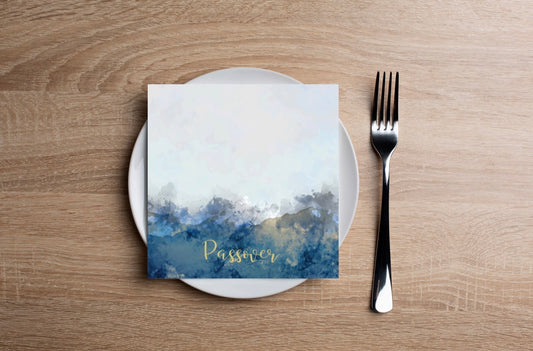 Blue Watercolor Passover Cocktail Napkin