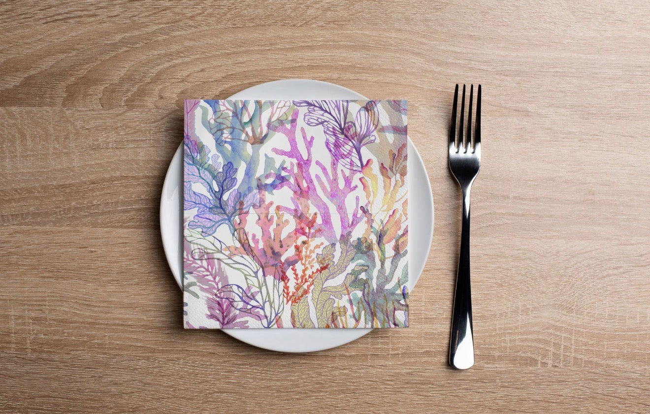Watercolor Coral Cocktail Napkin