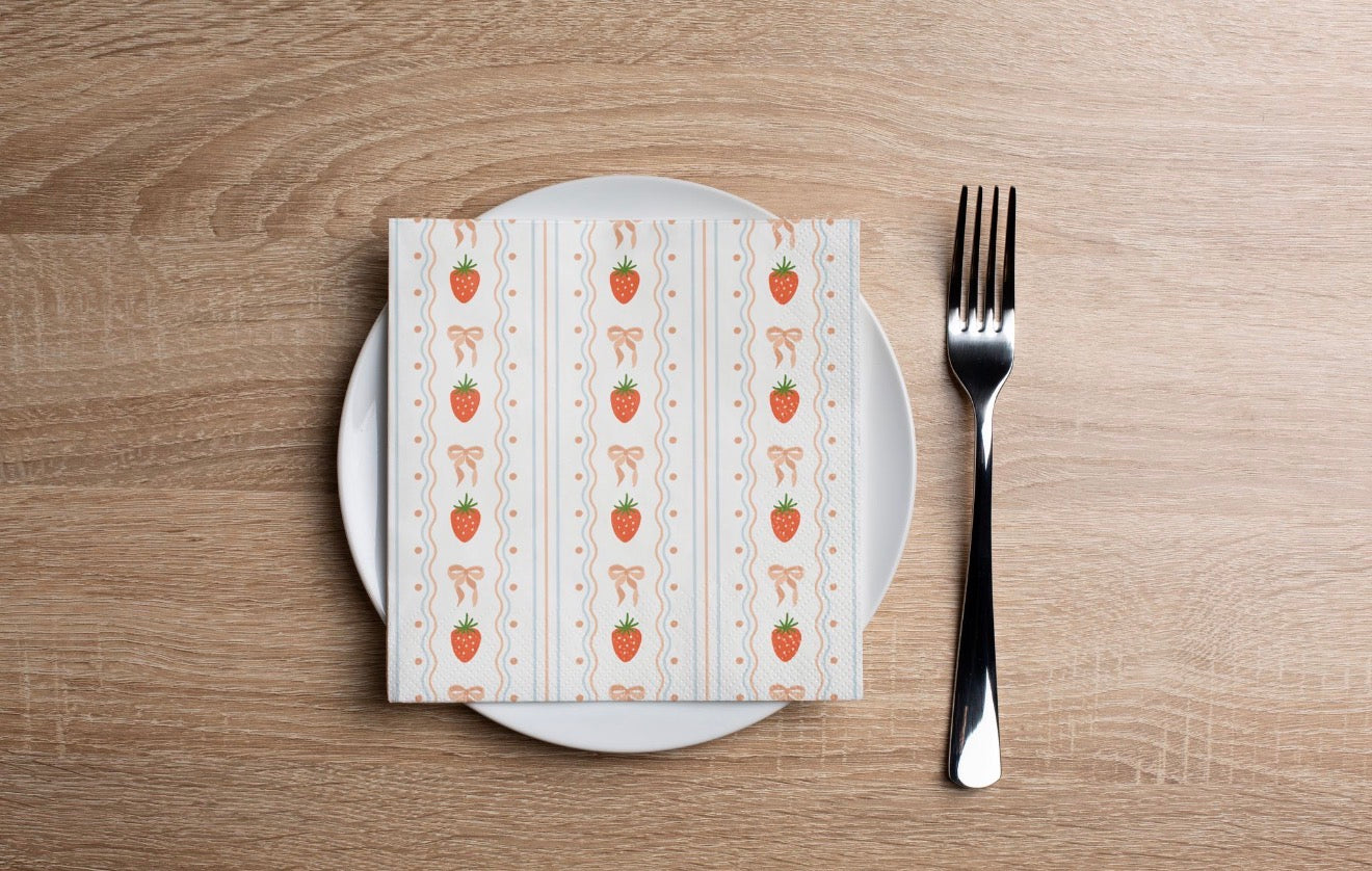 Strawberry Stripes Cocktail Napkin