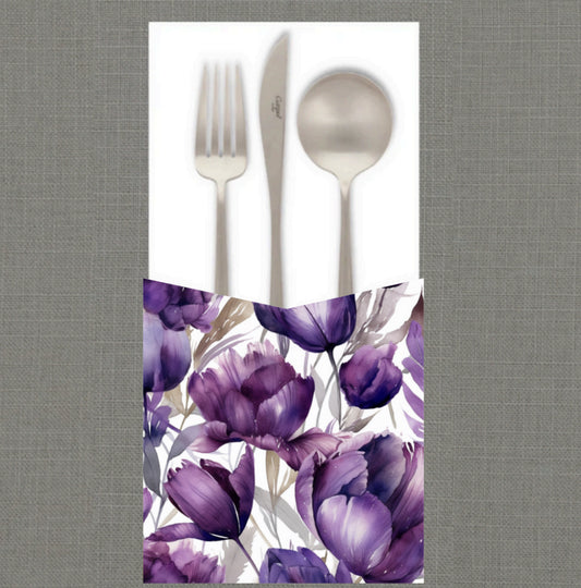 Violet Tulips Cutlery Pouch