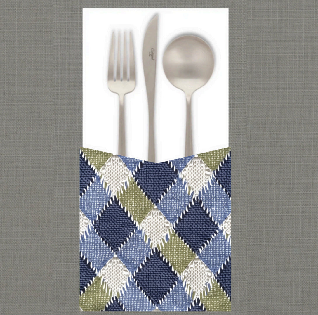 Green and Blue Plaid Cutlery Pouch