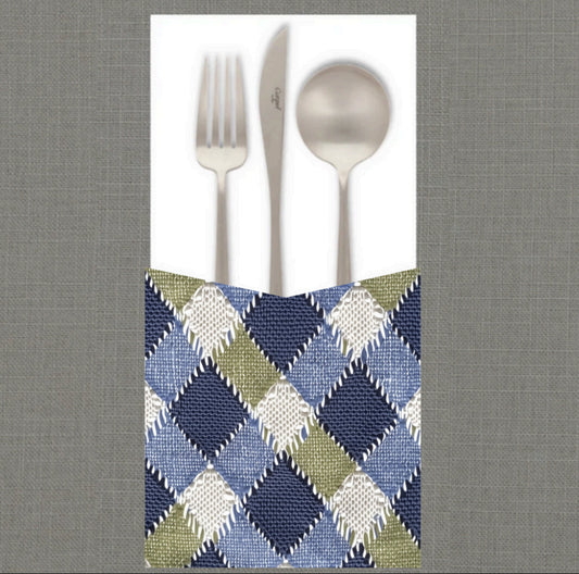 Green and Blue Plaid Cutlery Pouch