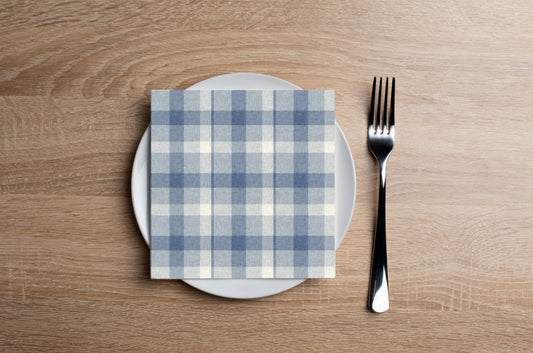 Farmhouse Blue Plaid Cocktail Napkin