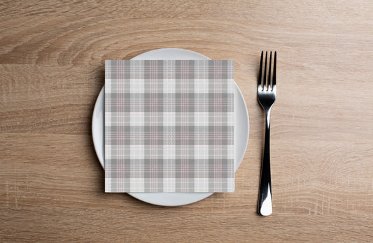 Neutral Pink Plaid Cocktail Napkin