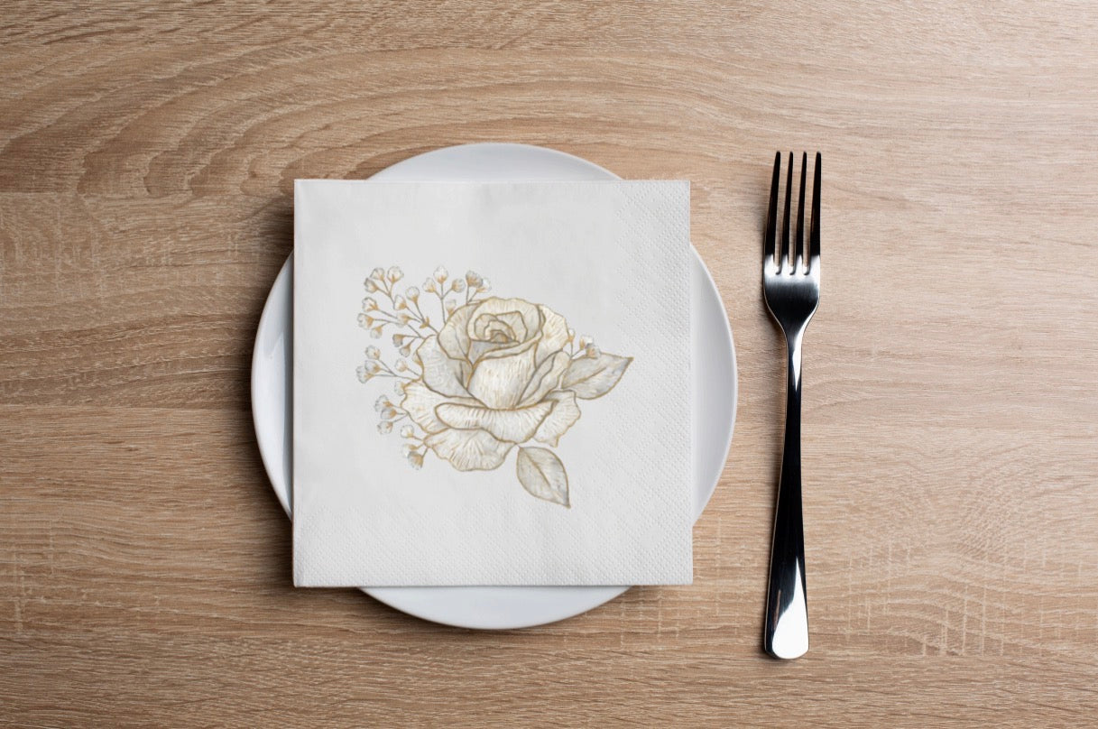 Golden Garden Rose Cocktail Napkin