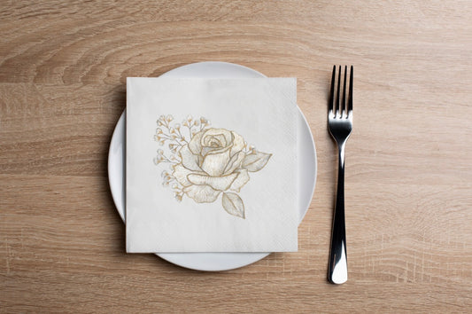 Golden Garden Rose Cocktail Napkin