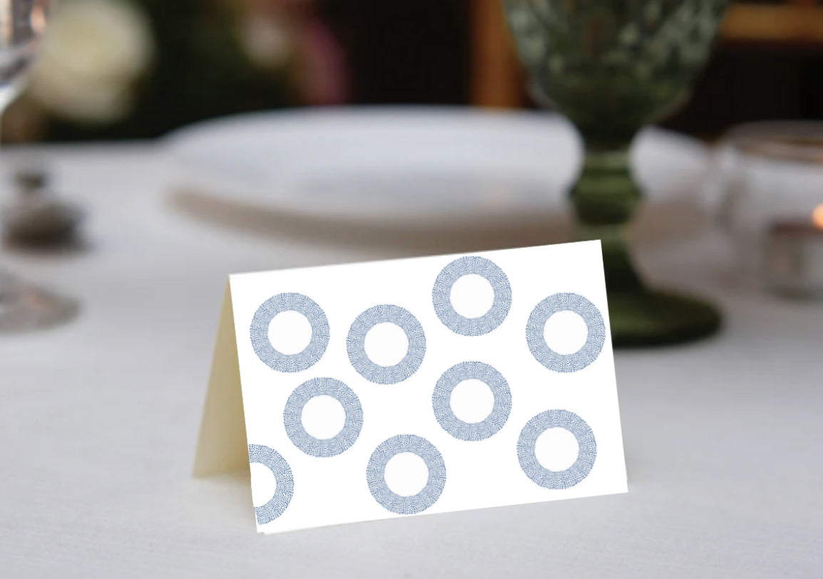 Blue Geometric Wreath Place Cards