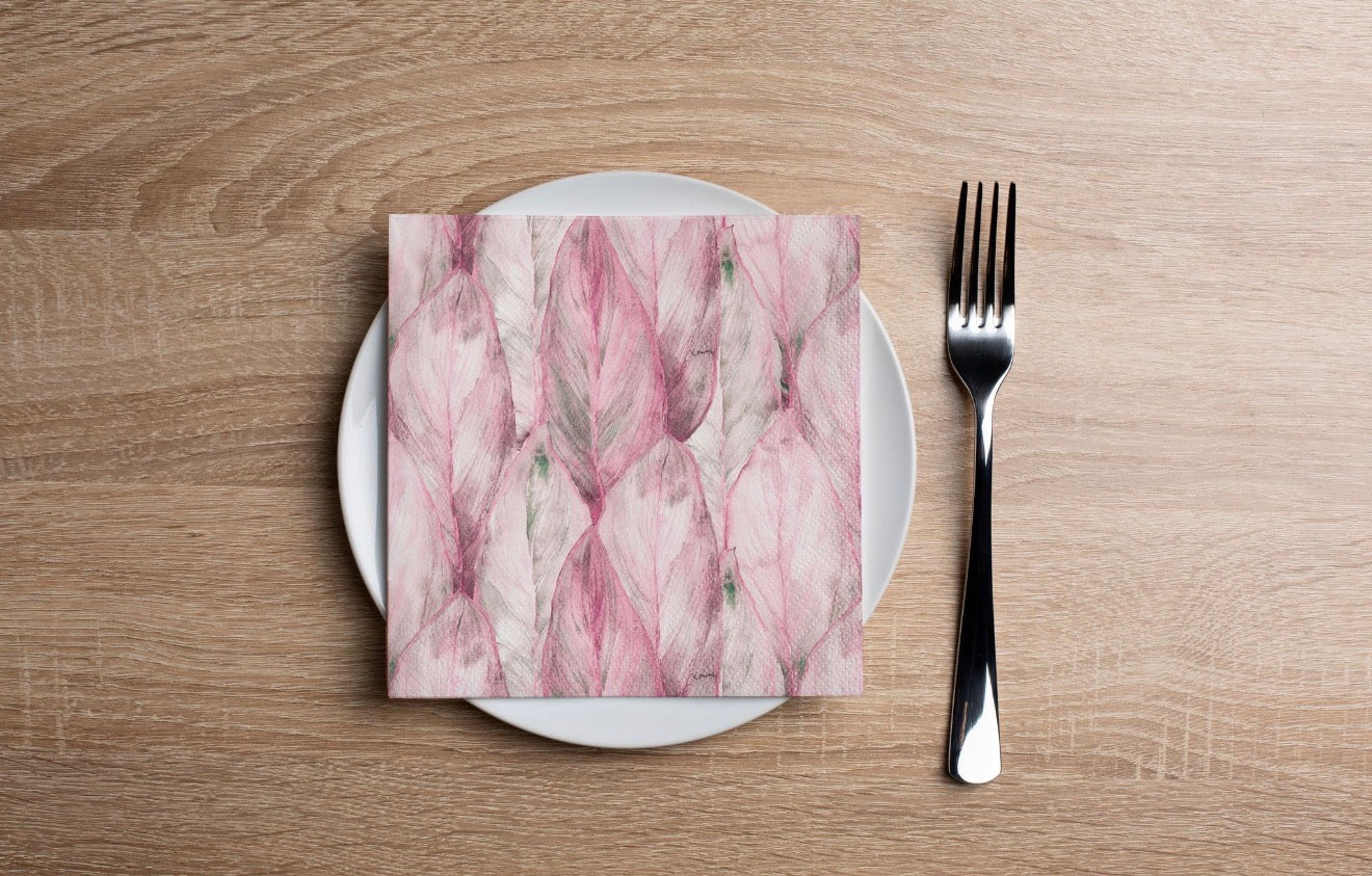 Pink Tropical Leaf Cocktail Napkin