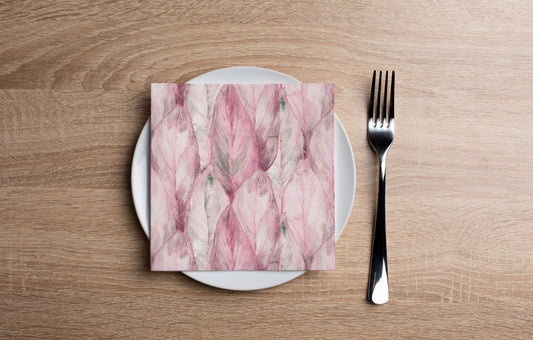 Pink Tropical Leaf Cocktail Napkin