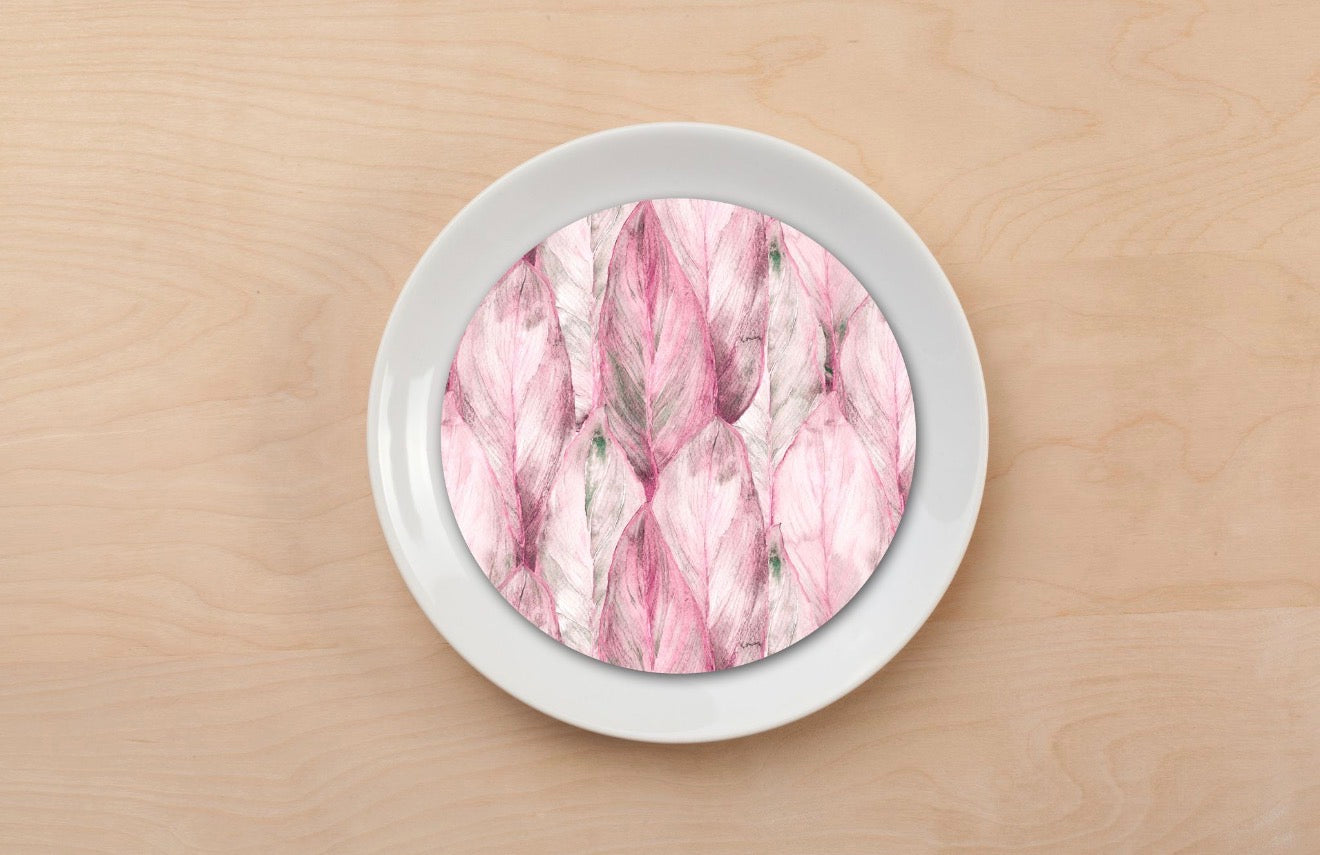 Pink Tropical Leaf Plate Accent