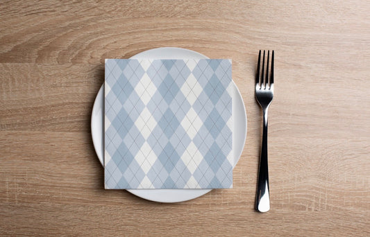 Blue Argyle Cocktail Napkin