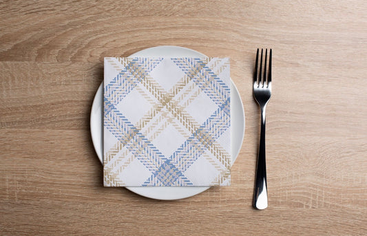 Beige Plaid Cocktail Napkin