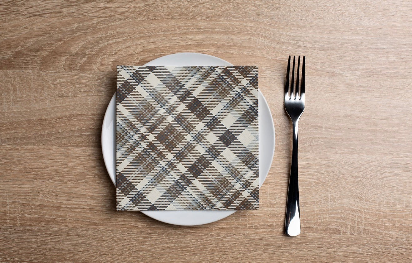 Brown Plaid Cocktail Napkin
