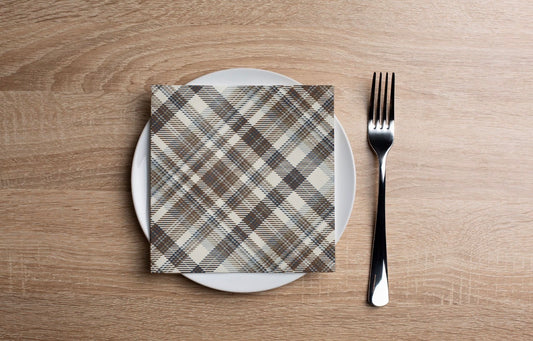 Brown Plaid Cocktail Napkin