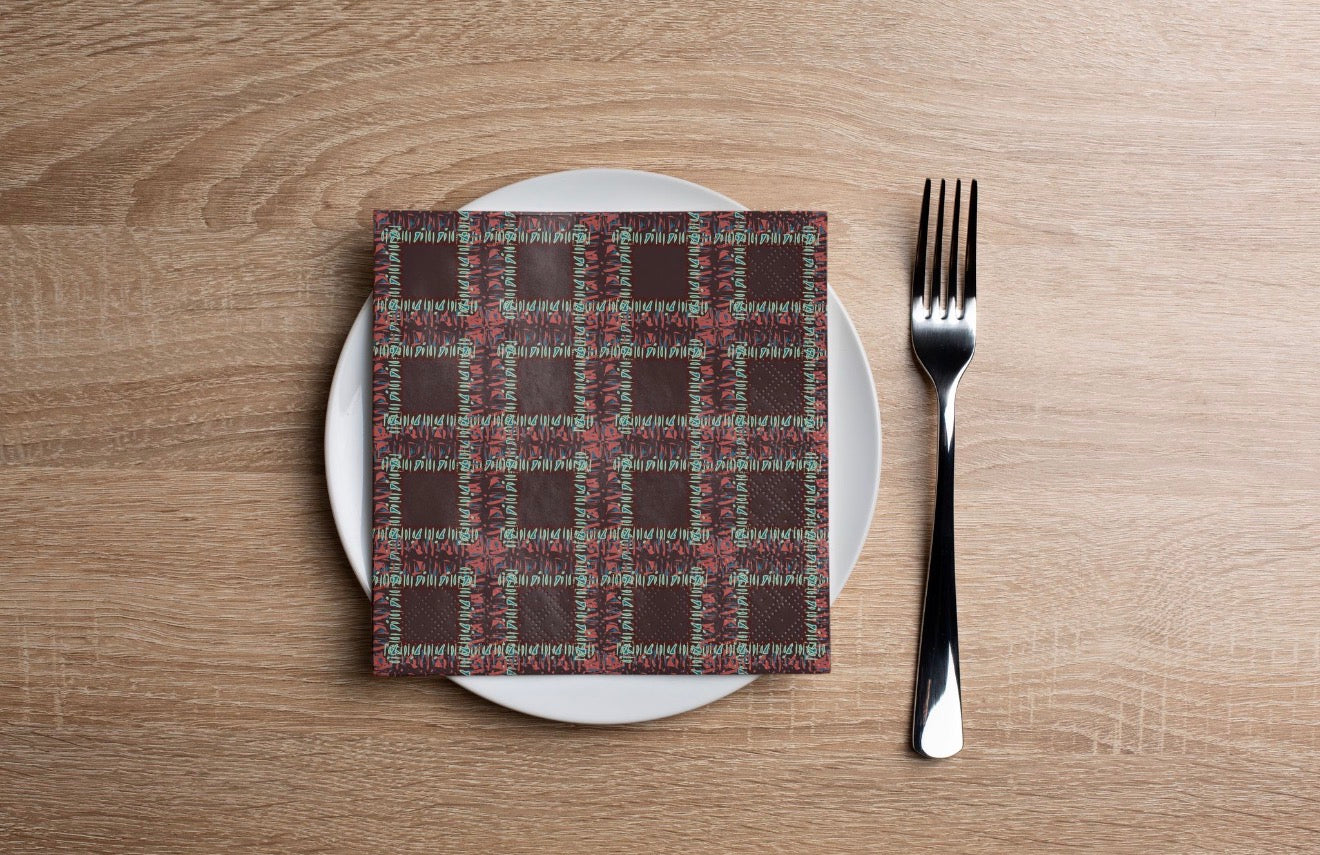Fringe Plaid Burgundy Cocktail Napkin