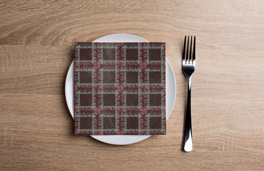 Fringe Plaid Burgundy Cocktail Napkin