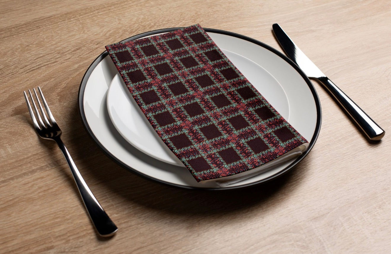 Fringe Plaid Burgundy - Printed Guest Towel