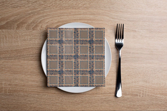 Fringe Plaid Taupe Cocktail Napkin