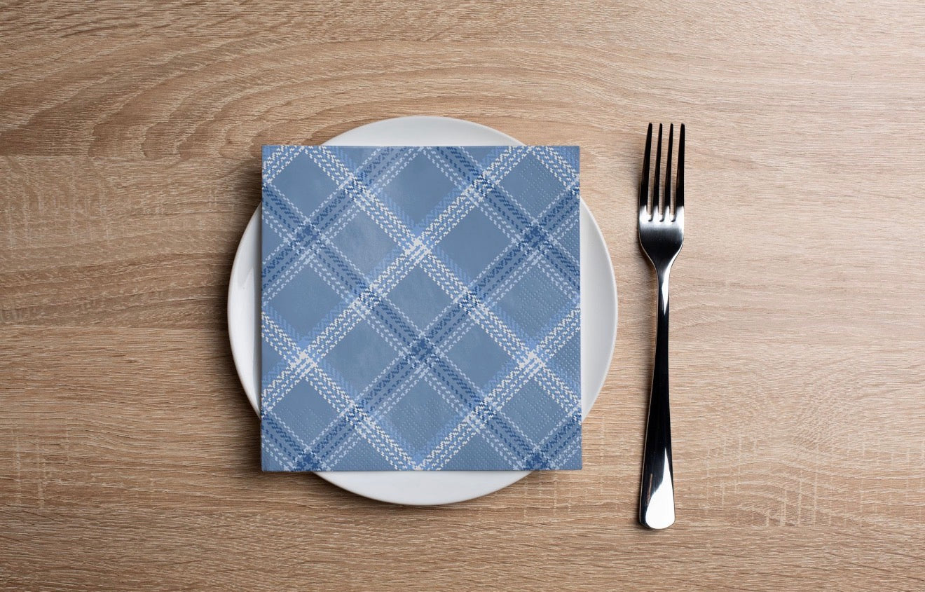 Sky Blue Plaid Cocktail Napkin