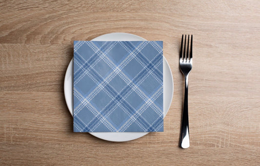 Sky Blue Plaid Cocktail Napkin