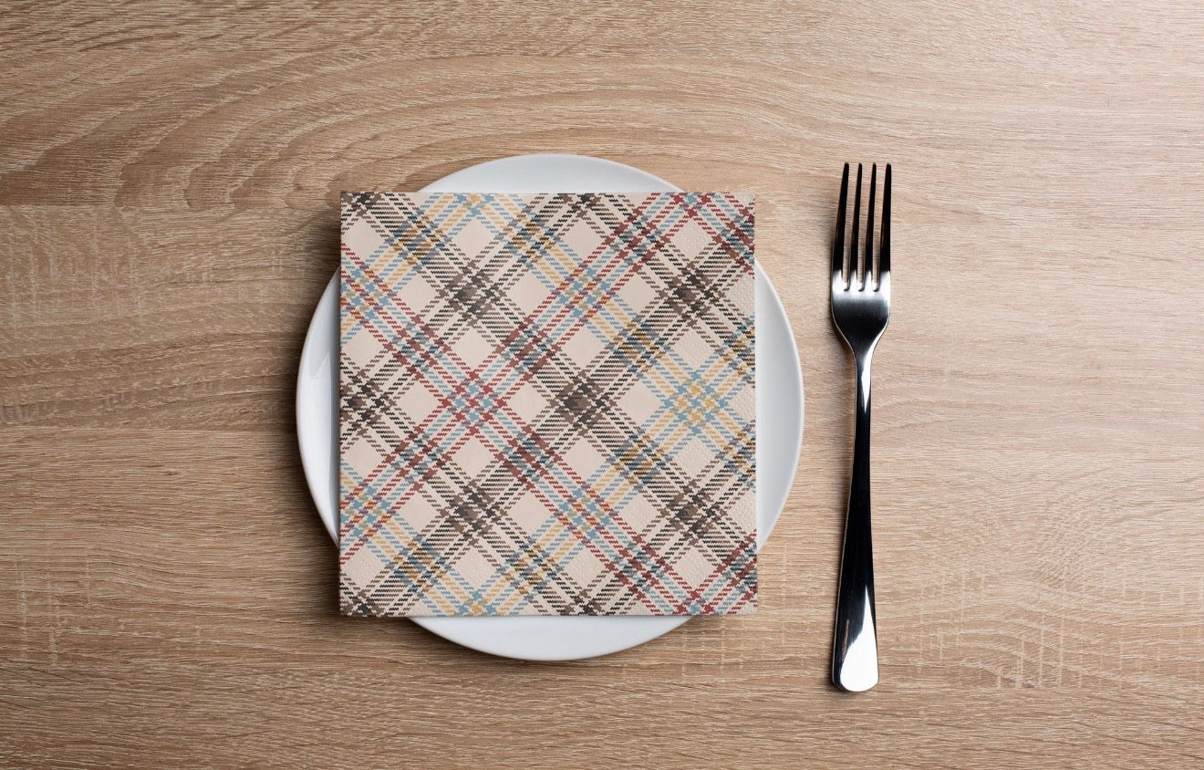 Tan Tartan Cocktail Napkin