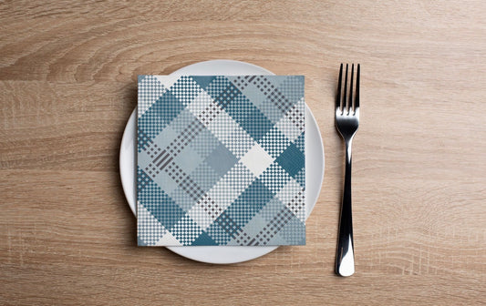 Teal Check Cocktail Napkin