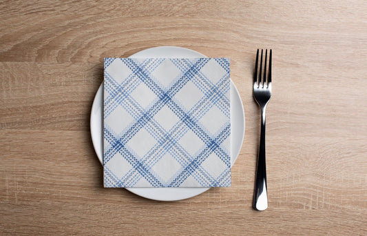 White Plaid Cocktail Napkin