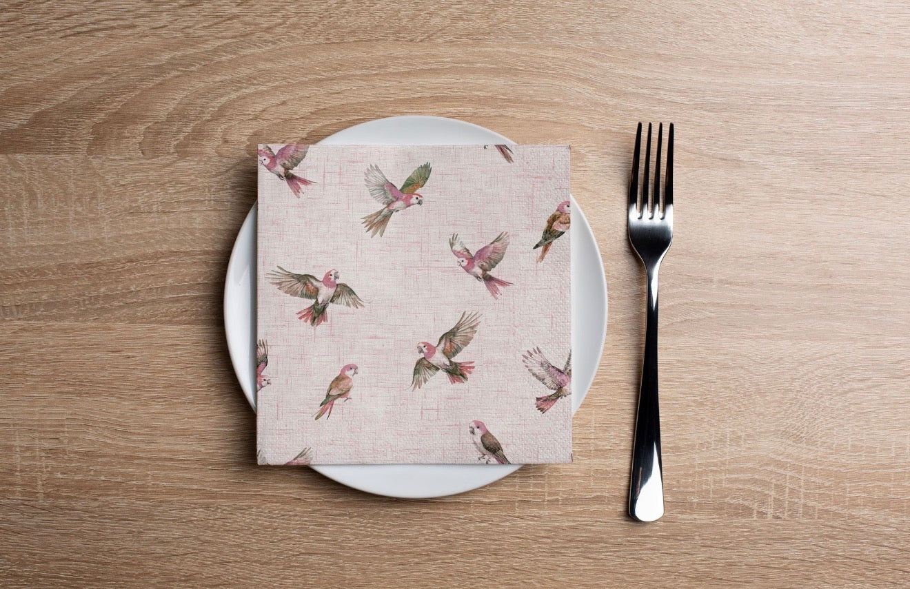 Linen Parrots Cocktail Napkin