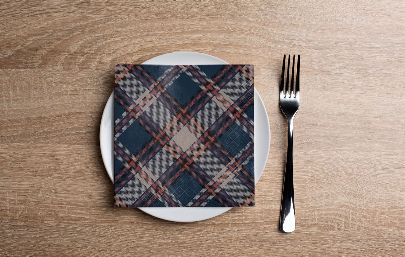 Navy Plaid Cocktail Napkin