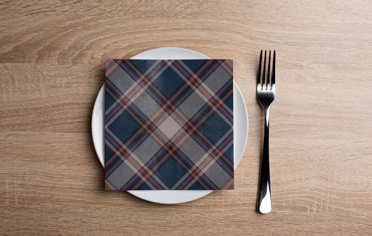 Navy Plaid Cocktail Napkin