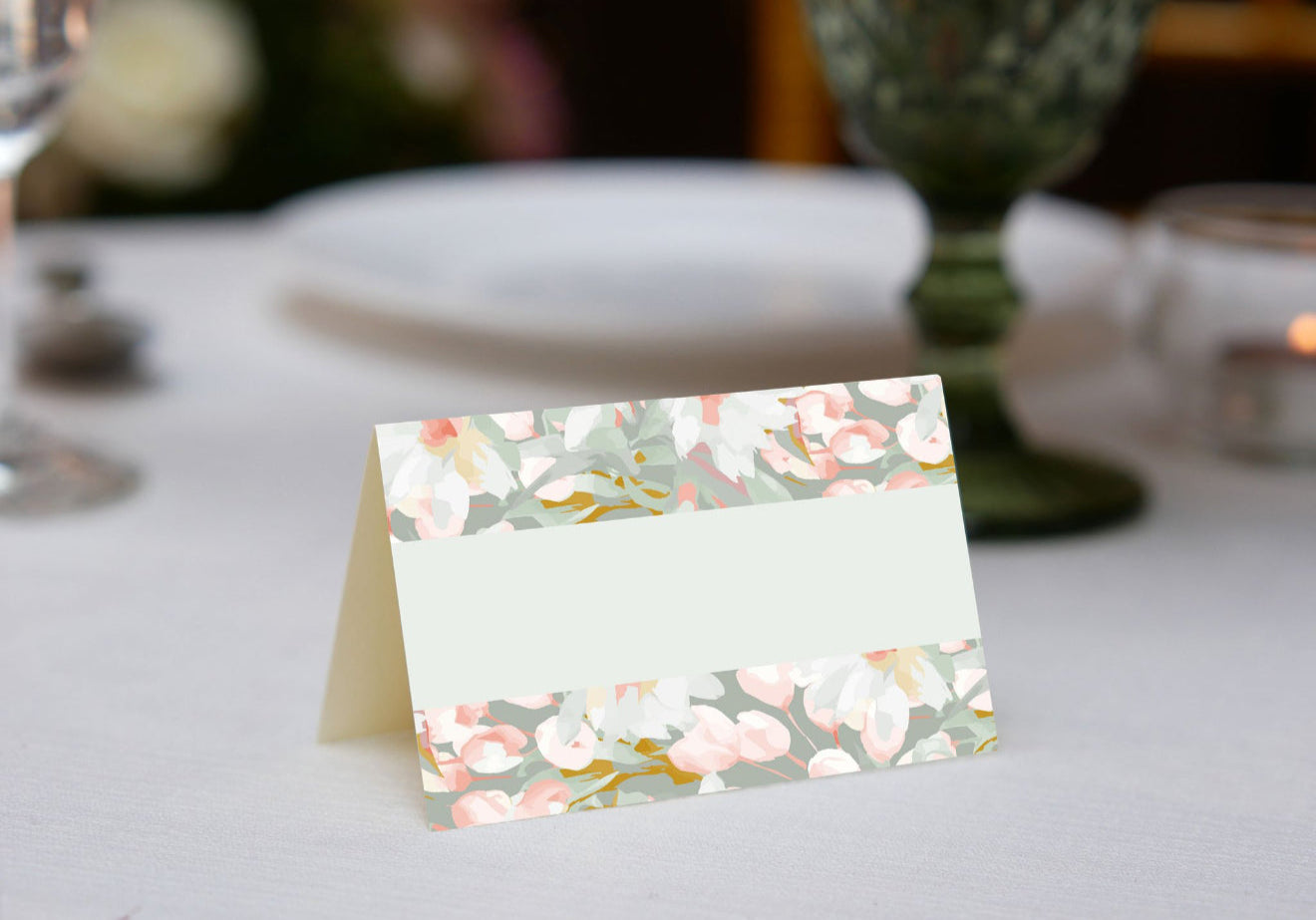 Painted Flowers Mint Place Cards