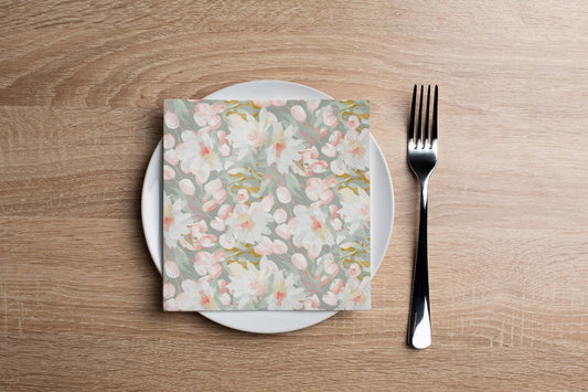 Painted Flowers Mint Cocktail Napkin