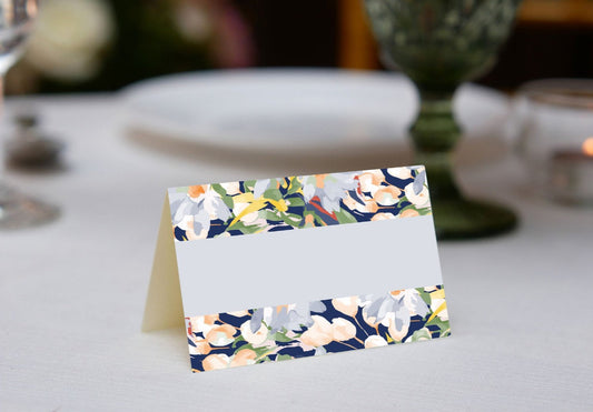 Painted Flowers Navy Place Cards