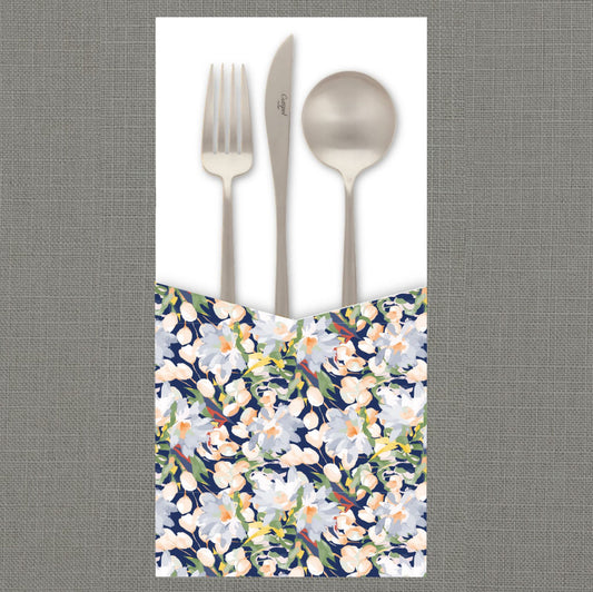 Painted Flowers Navy Cutlery Pouch