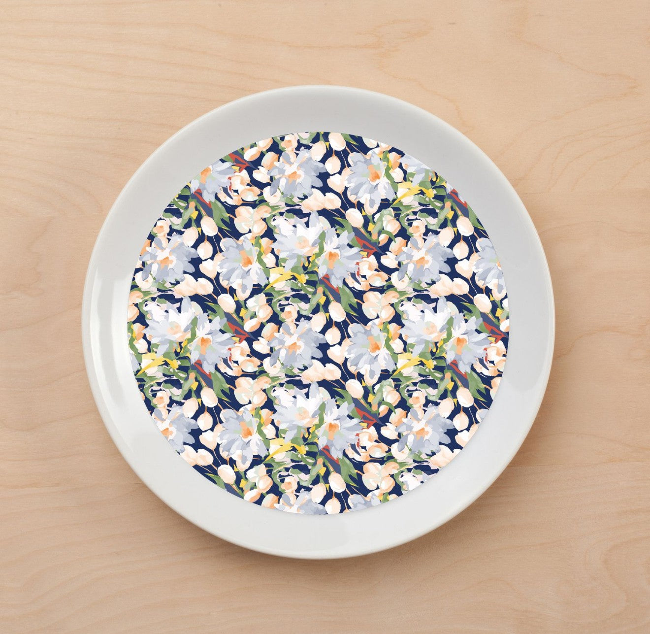 Painted Flowers Navy Plate Accent