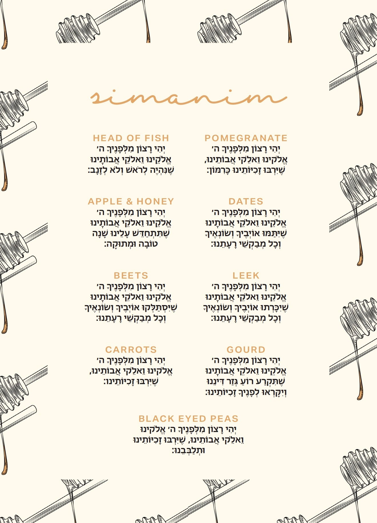 Honey Dippers Simanim Cards