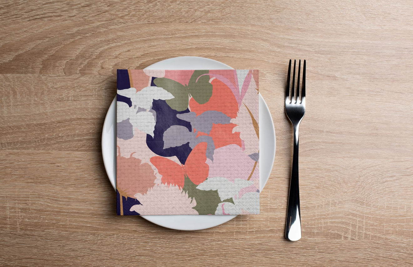Butterfly Flower Silhouette Cocktail Napkin