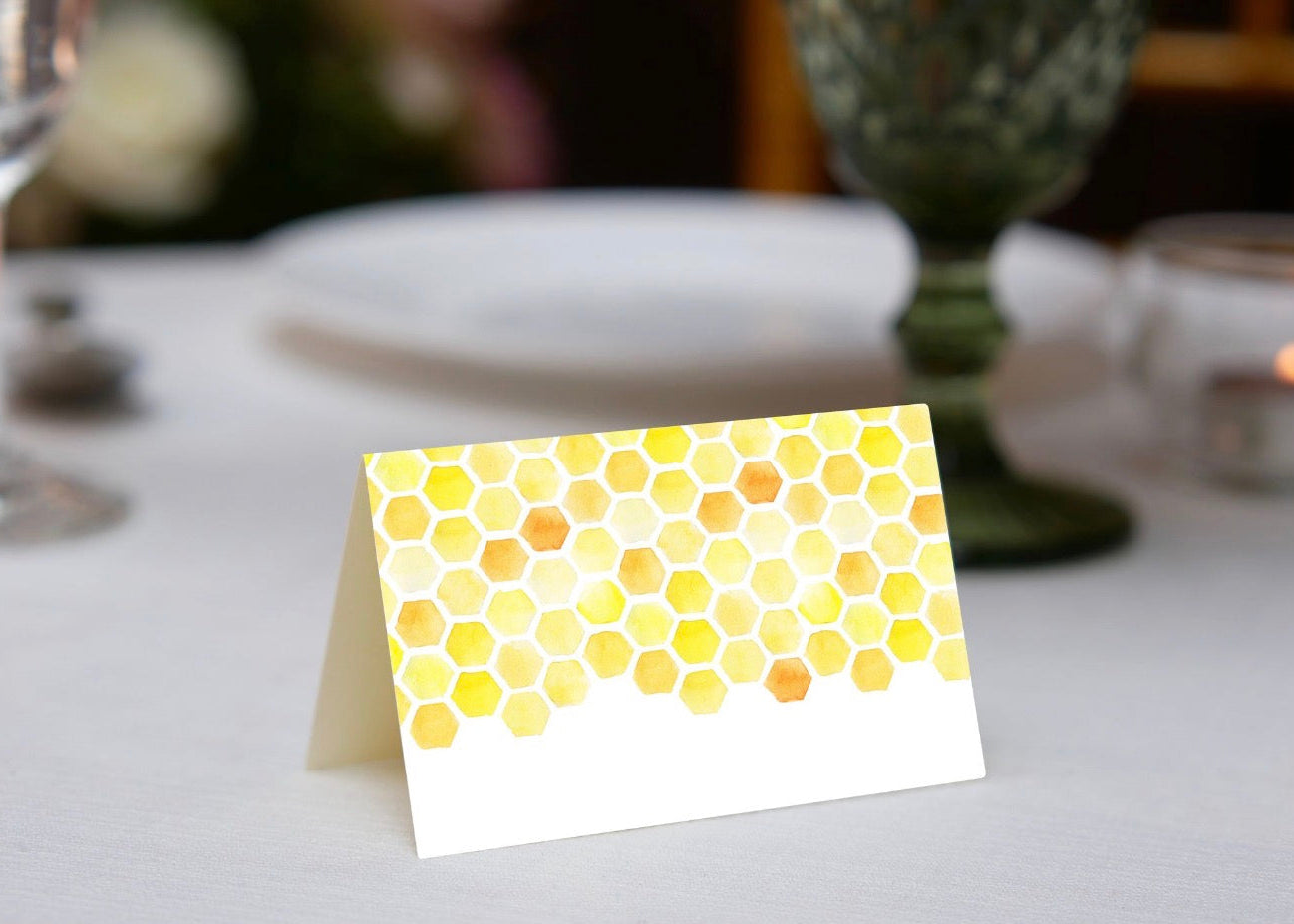 Yellow Honeycomb Shana Tova Hebrew Place Cards