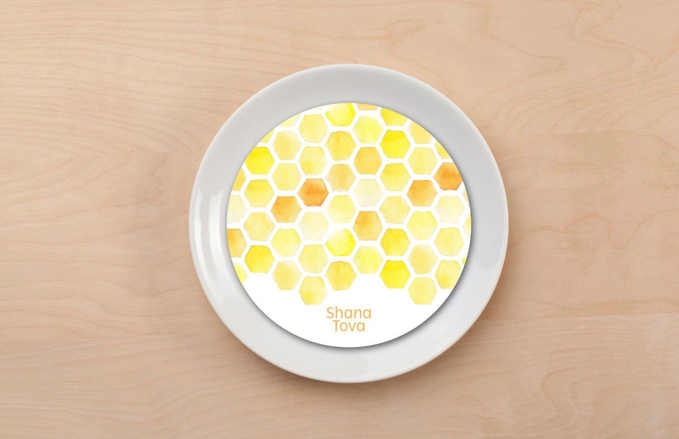 Yellow Honeycomb Shana Tova English Plate Accent
