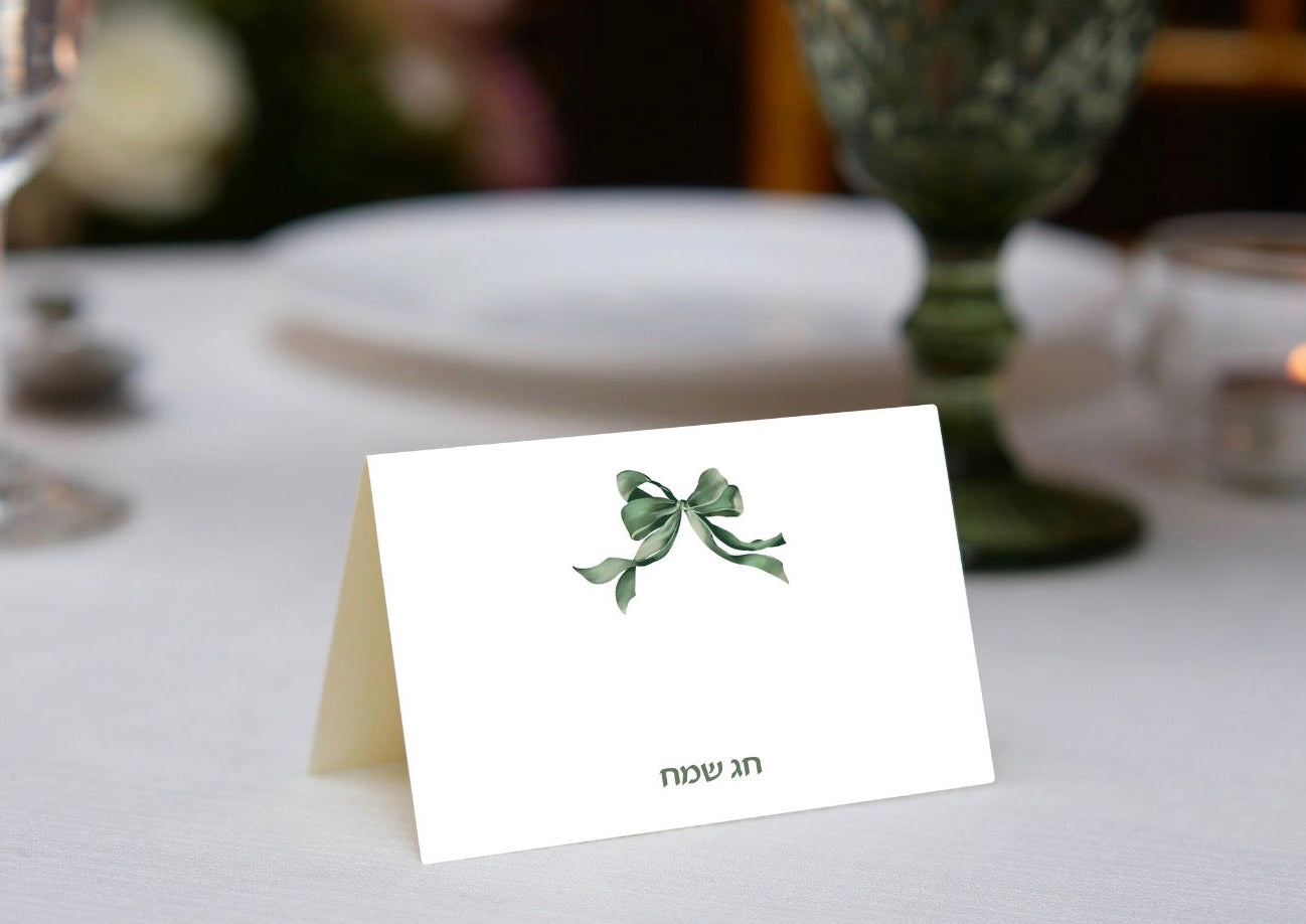 Green Bow Chag Sameach Place Cards