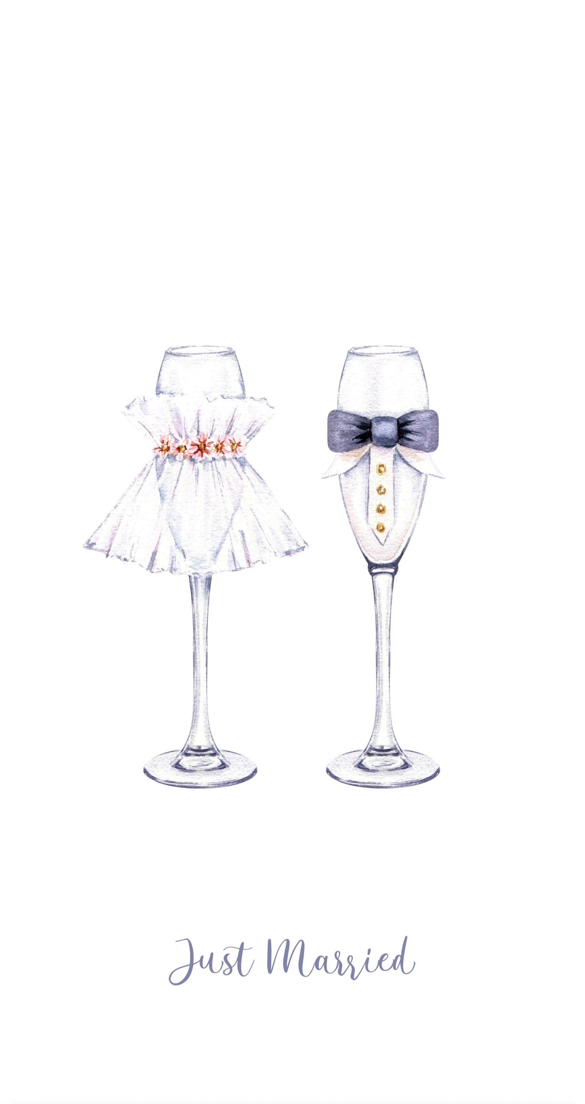 Just Married Champagne - Printed Guest Towel