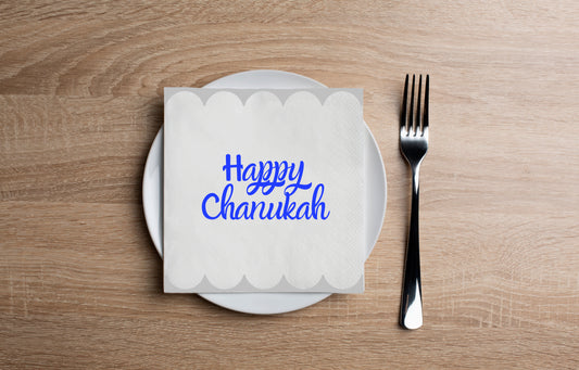 Scalloped Edge Happy Chanukah Cocktail Napkin