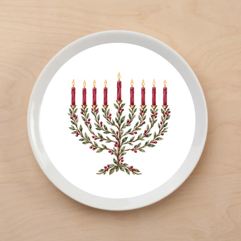 Laurel Menorah Burgundy Plate Accent