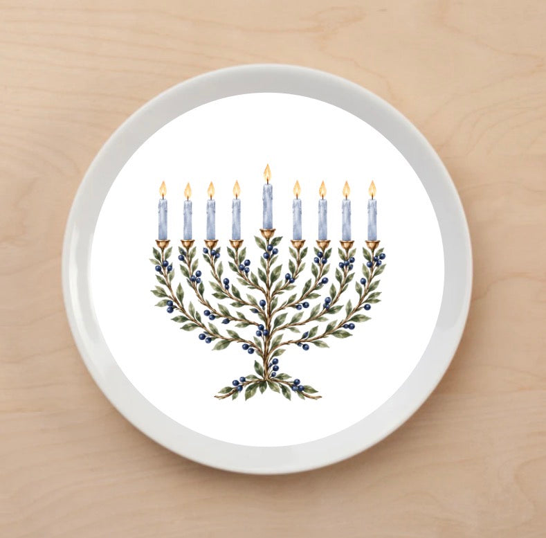 Laurel Menorah Blue Plate Accent